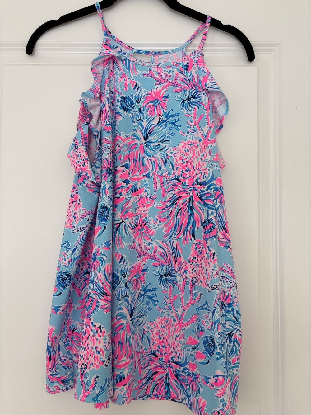 Lilly Pulitzer Girls' Blue & Pink Floral Ruffle Tank Dress